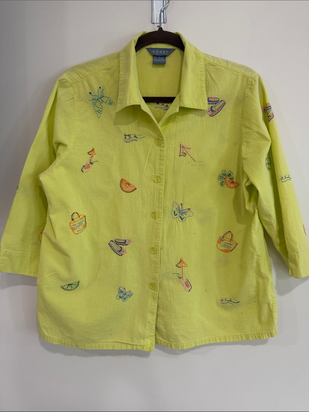 Koret Neon Yellow Embroidered Button-Down Shirt
